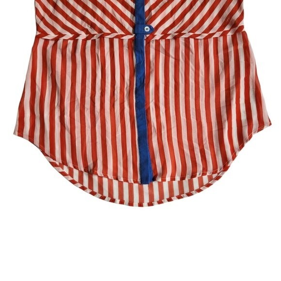 Esley blue orange white sleeveless collared button up top sz M - Picture 5 of 12